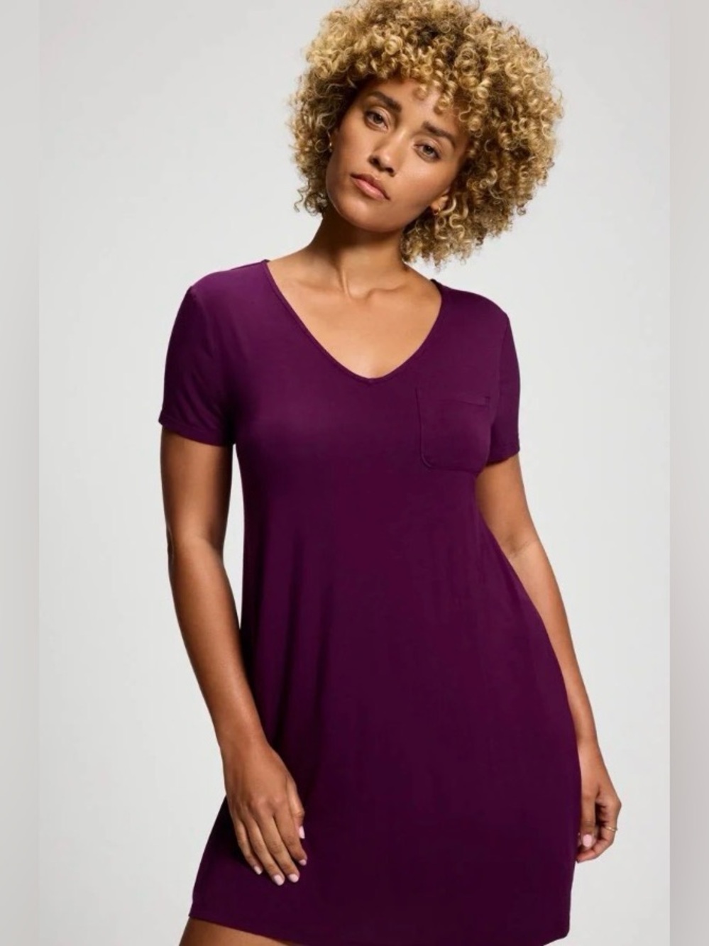 Soma Cool Nights V-Neck Pocket  Sleep shirt in Deep Plum size XL